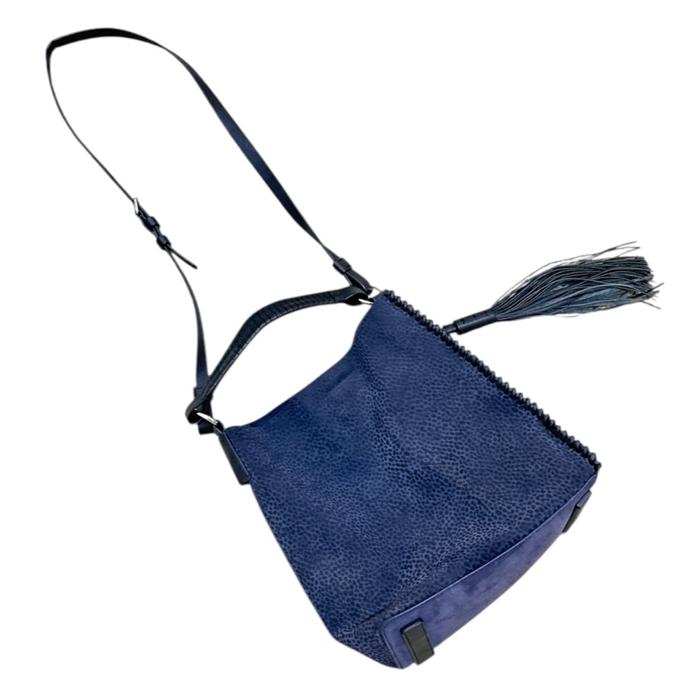 All Saints Navy & black dot leather buckle Crossbody Bag convertible tassel